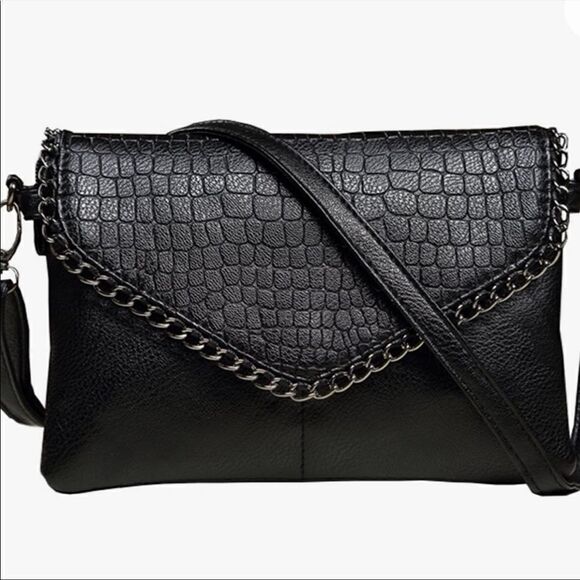 New Alligator Small Black Clutch Handbag Purse - Picture 5 of 9
